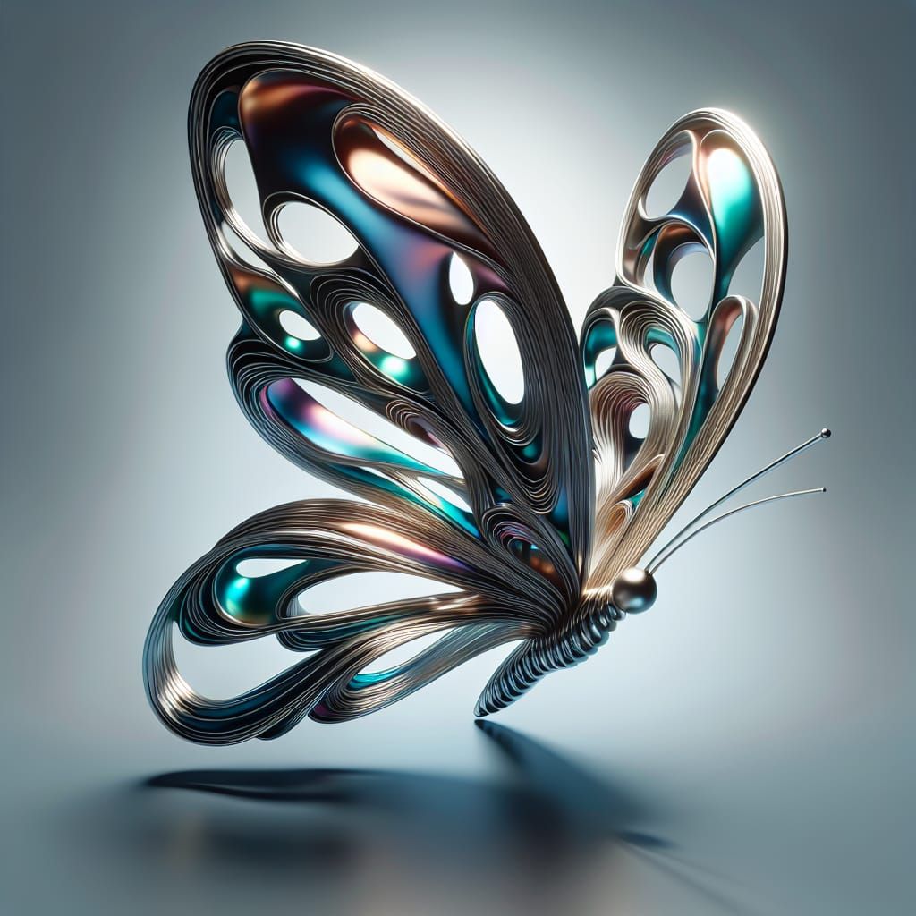 Iridescent Metal Butterfly Sculpture in 3D