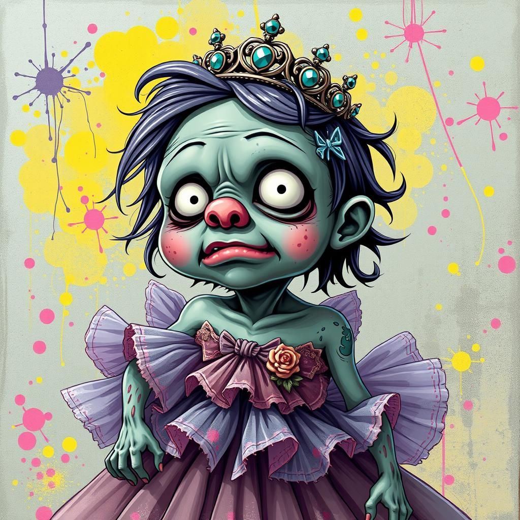 Zombie Prom Queen in Dreamlike Mixed Media