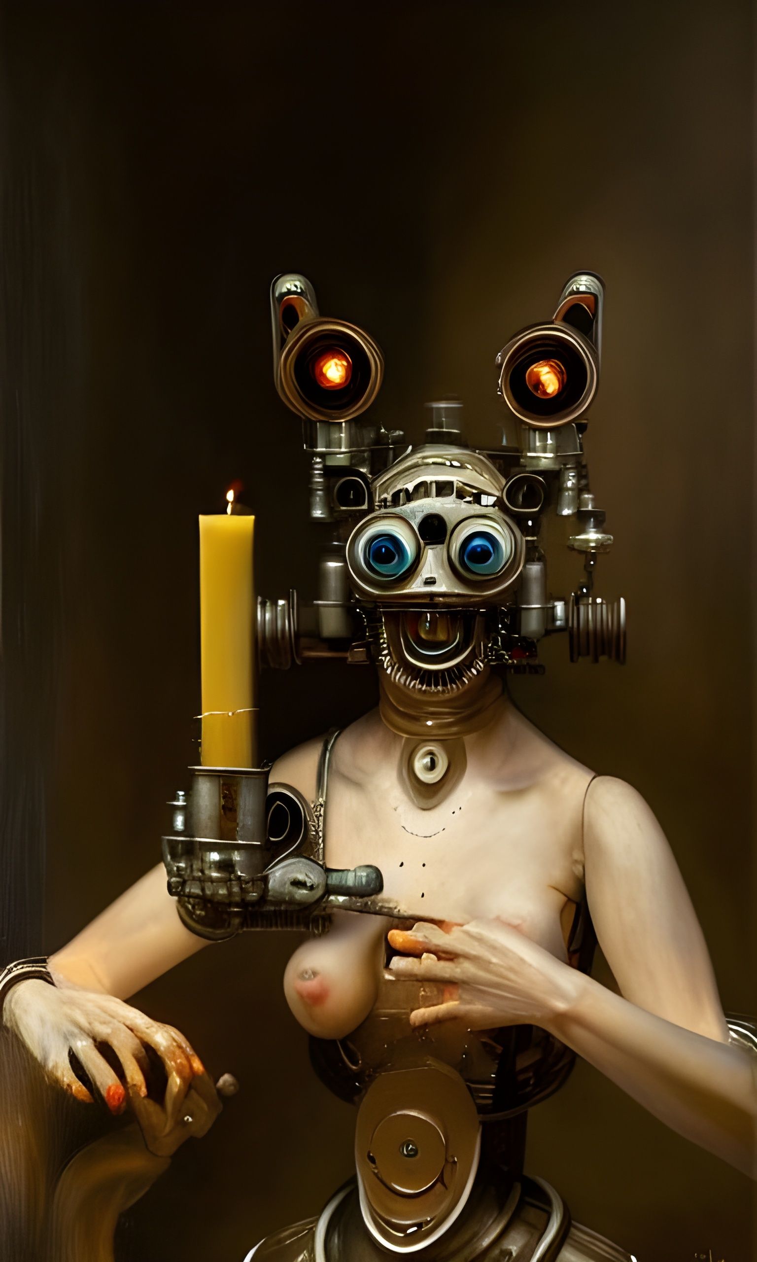 Ominous Robot Painting in Renaissance Style