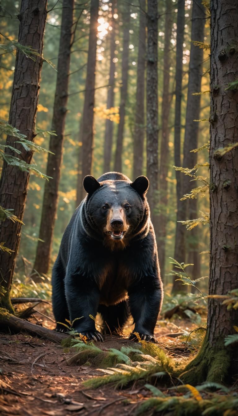 Robotic Black Bear in Forest: Wildlife Photography
