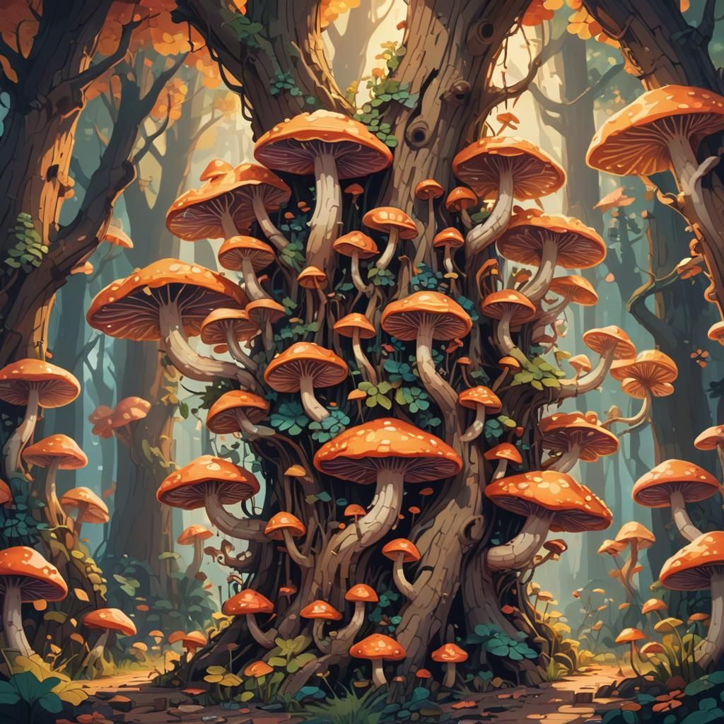 Whimsical 8-bit Pixel Art of Mushroom Vines