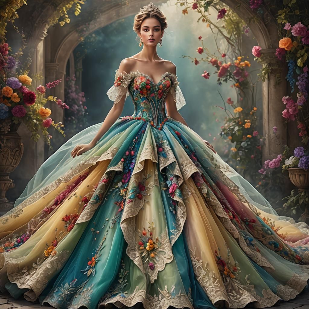 Woman in Tulle and Lace Ballgown Digital Art