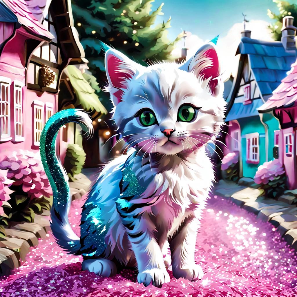 Glitter Kitten in Glitter Village: A Dazzling Scene