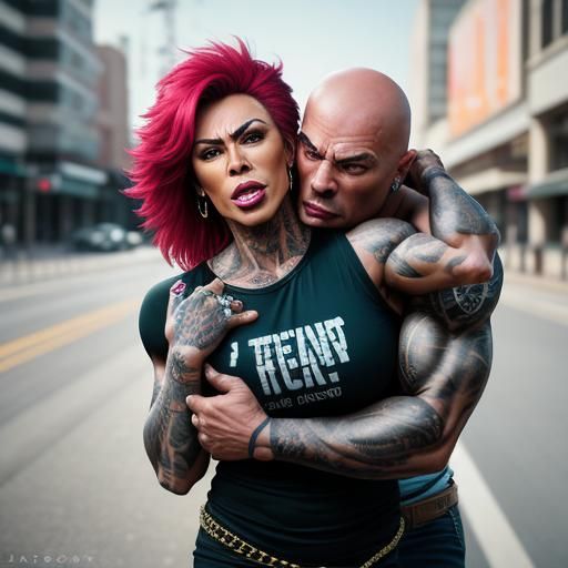 Muscular Transgender Bodybuilder with Tattoos in Shock