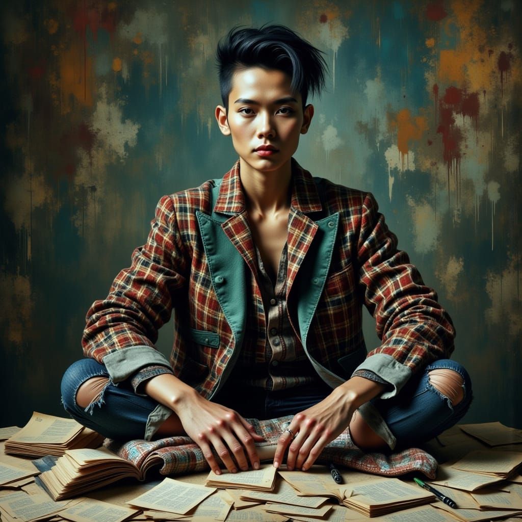 Androgynous Figure in Moody, Super-Hyperrealistic Portrait