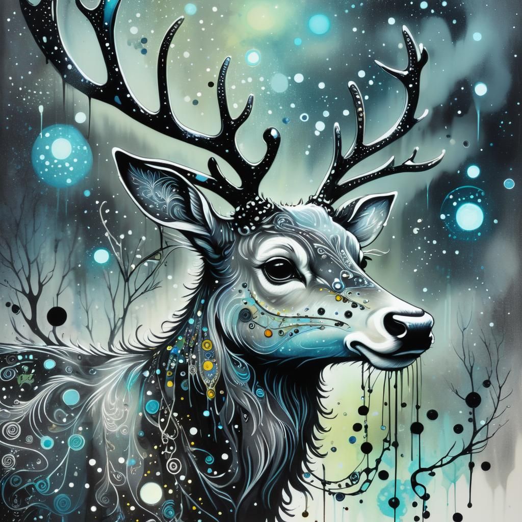 Whimsical Reindeer in Pointillist Contemporary Art Style