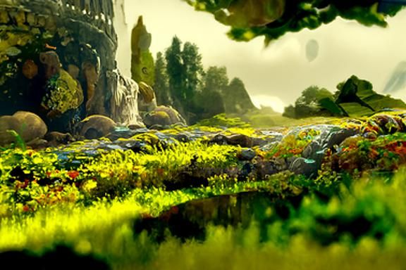 Overgrown Castle Vista Painting in Hyperrealism