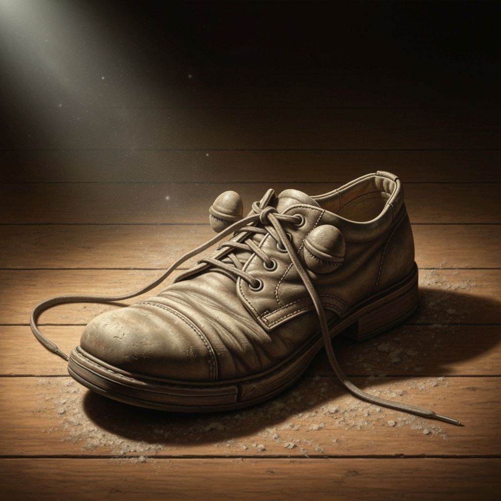 Hyperrealistic Oil Painting of a Sleepy Old Leather Shoe