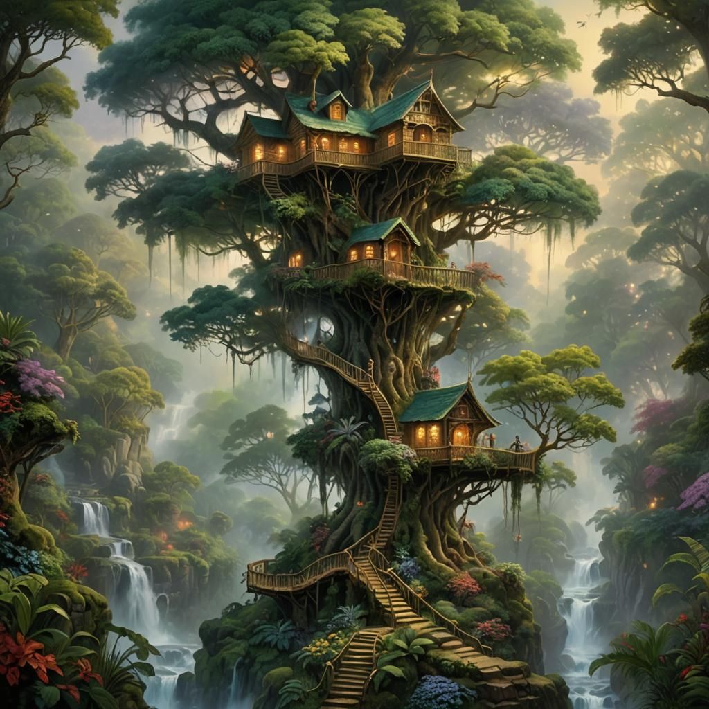 Ethereal Jungle Treehouse in Fantasy Style