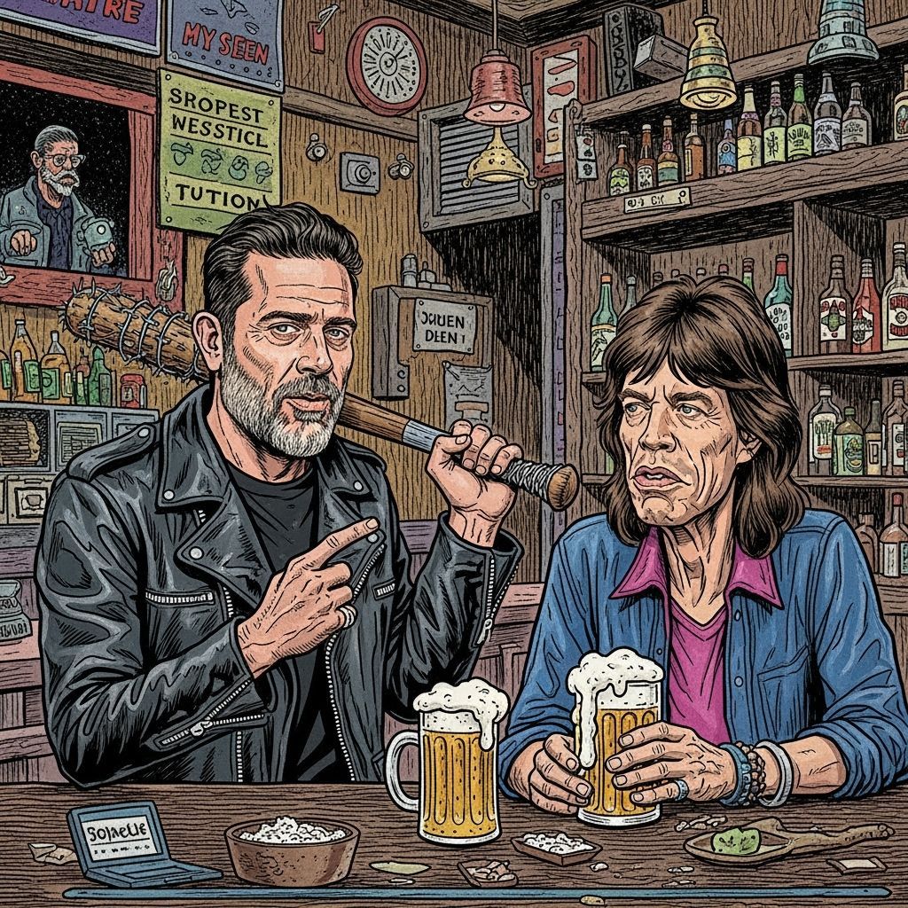 Negan and Mick Jagger: Caricature at a Bar