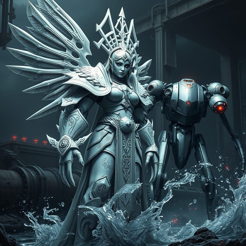 Haitian Goddess in Warhammer Armor: Dark Fantasy Art