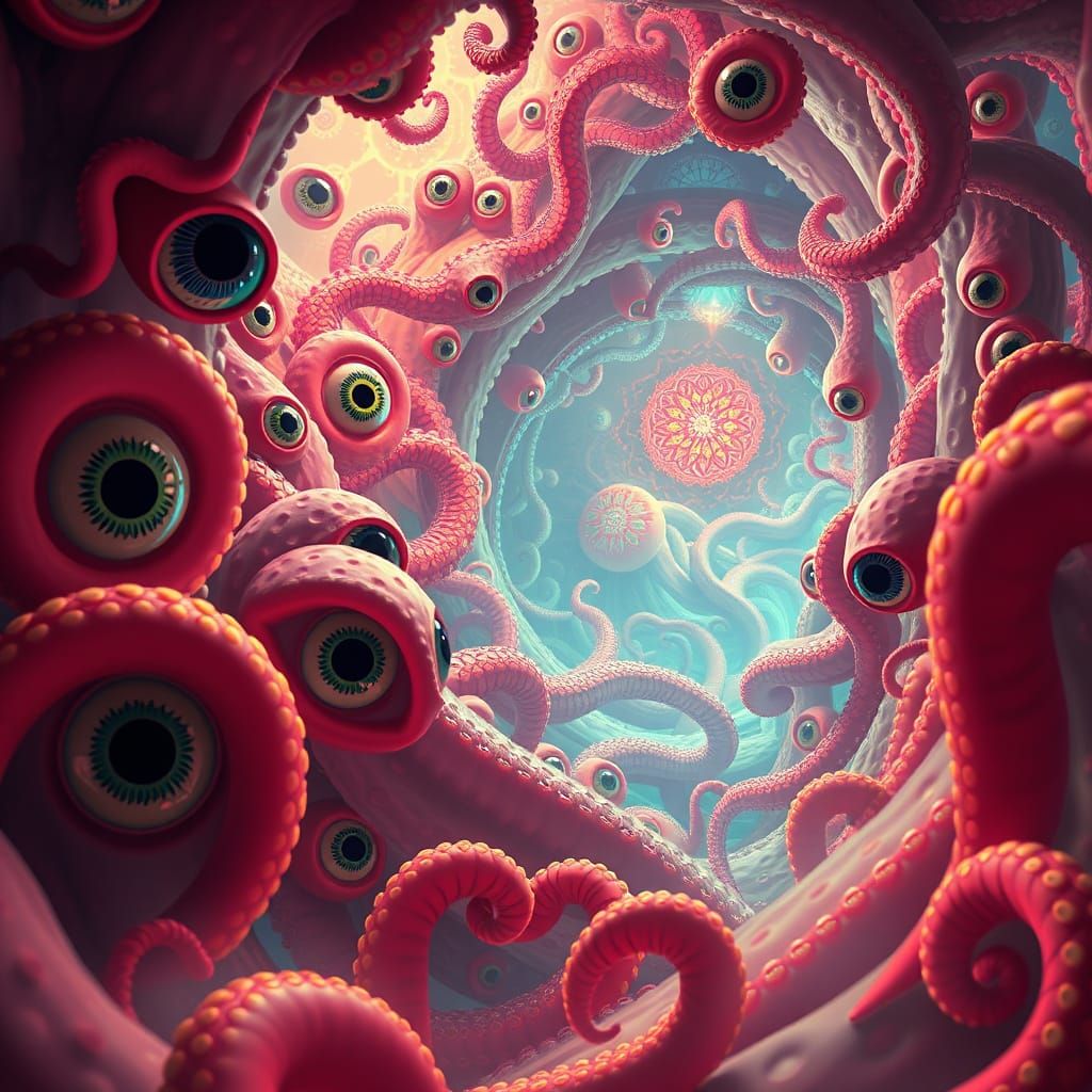 Surreal Tentacle Mass with Art Nouveau Patterns