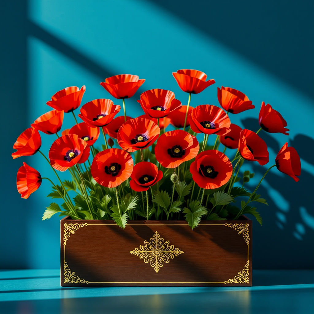 Red Poppies Bloom in Golden Box