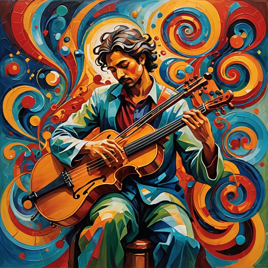 Passionate Musician's Serenade in Vibrant Colors