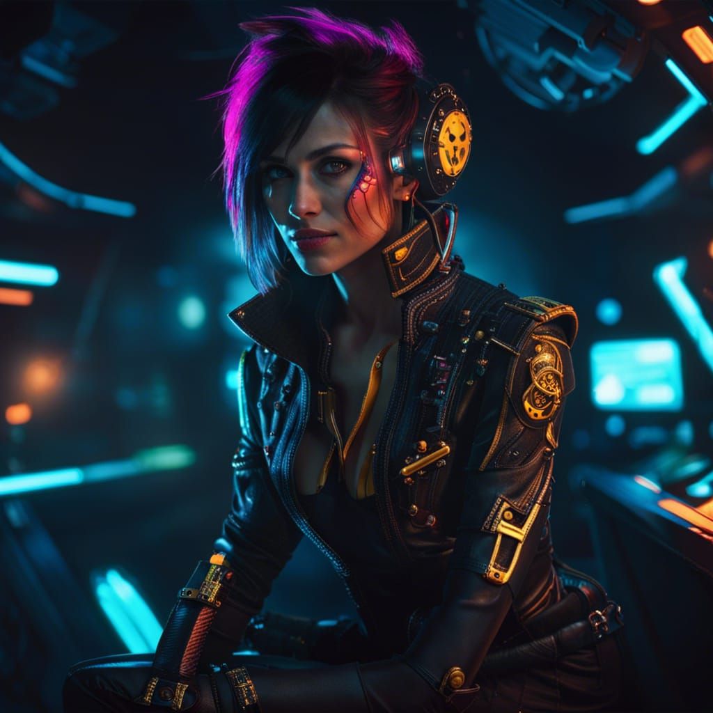 Glamorous Pirate in Spaceship Cockpit: Cyberpunk 2099