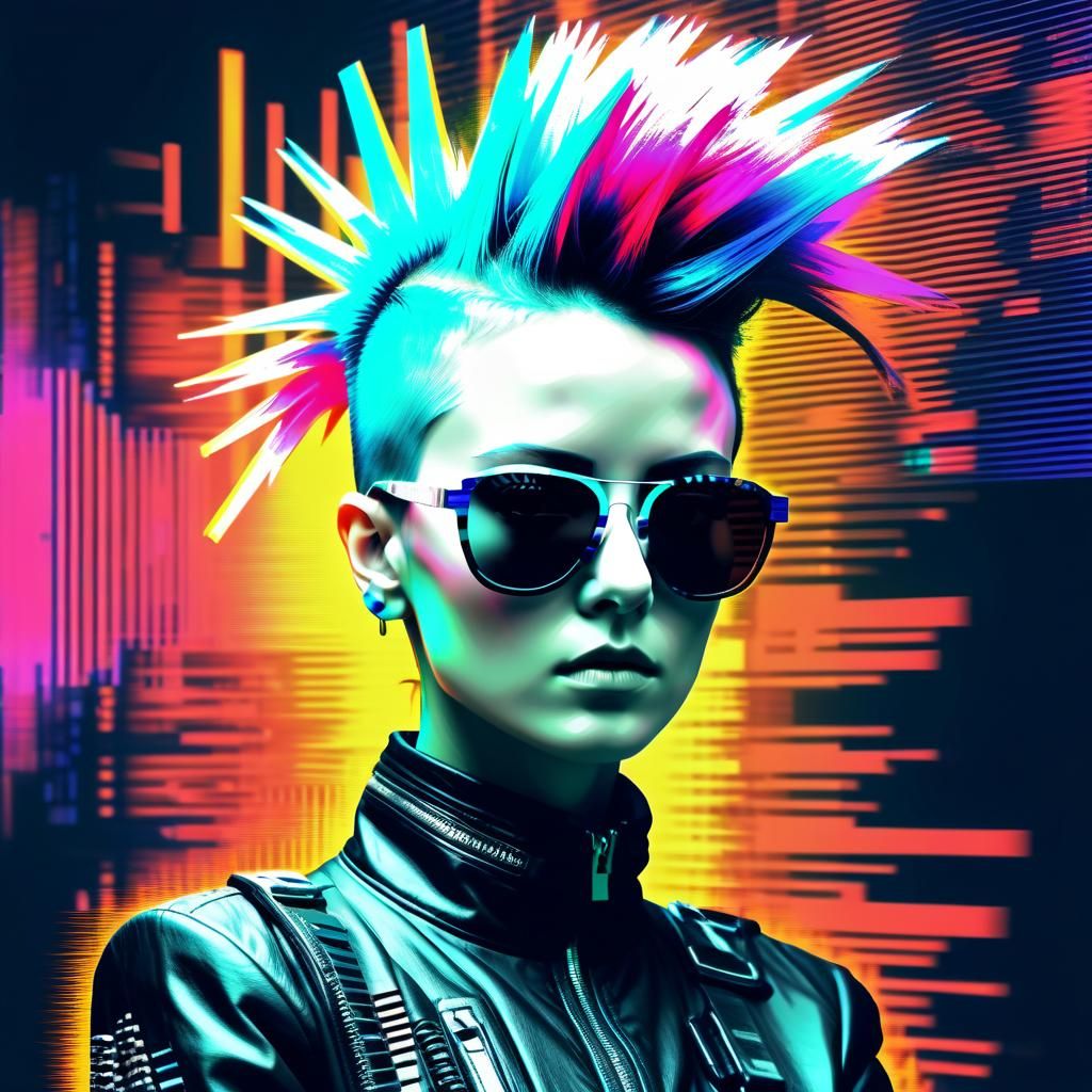Futuristic Punk Portrait in Glitch Art Style