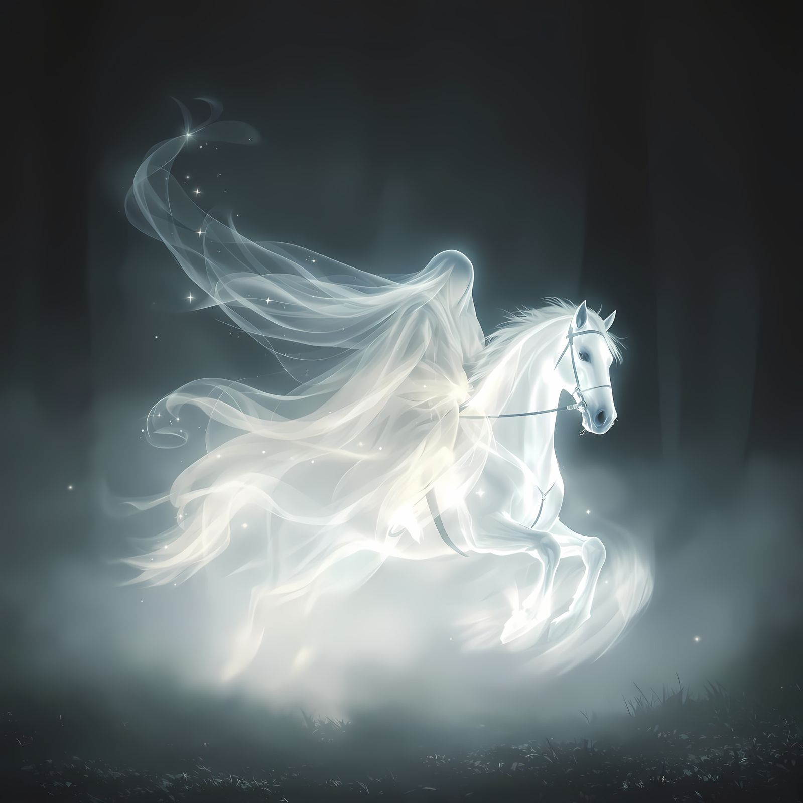 Mysterious Rider in Ethereal Forest Scene