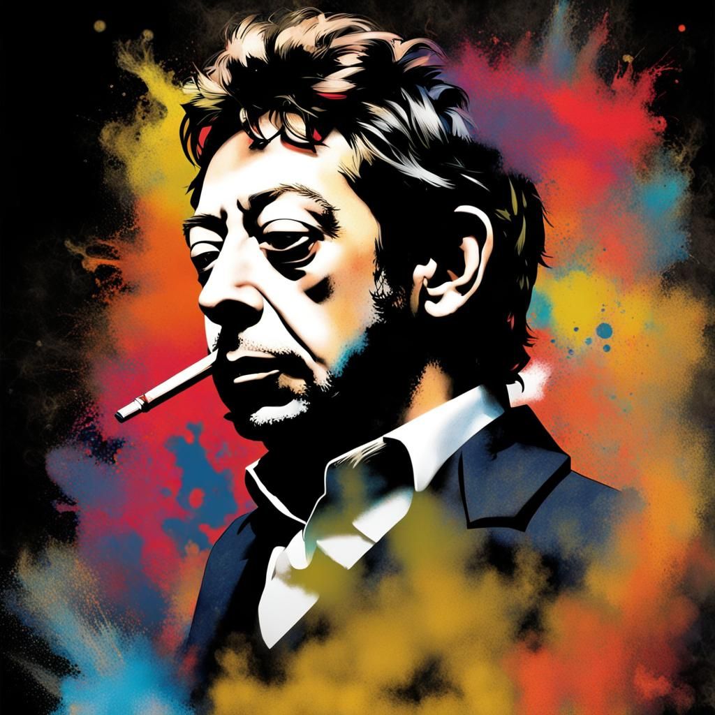 Gainsbourg Portrait with Ferrofluid and Graffiti Art