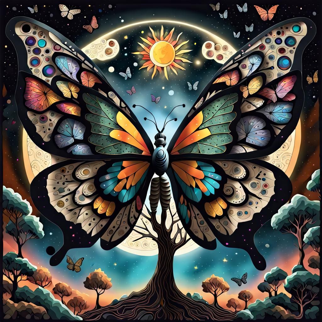 Colorful Paper Butterfly Wings in Folk Art Style