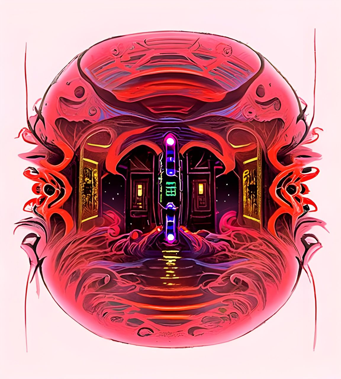 Bioluminescent Fantasy Tavern Cellar in Neon Illustration St...