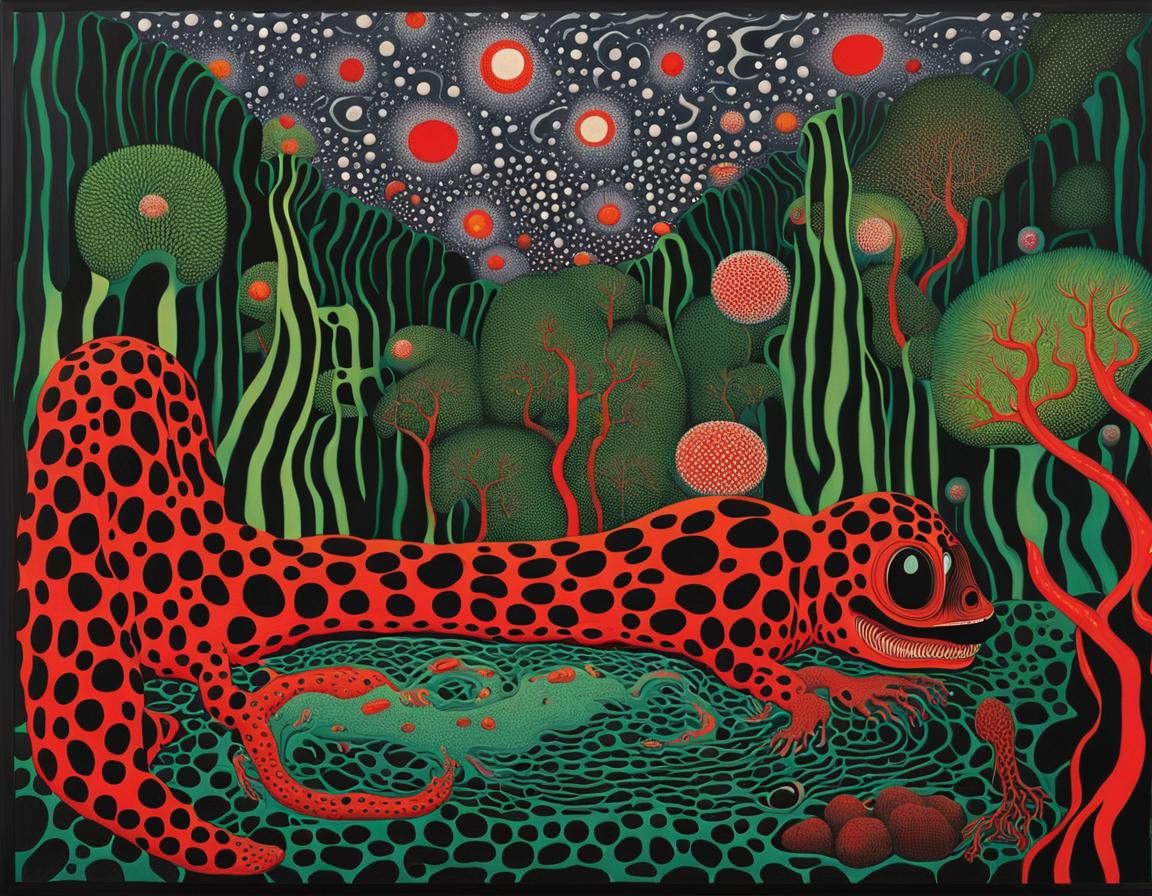 Surreal Biomechanical Oasis with Psychedelic Patterns