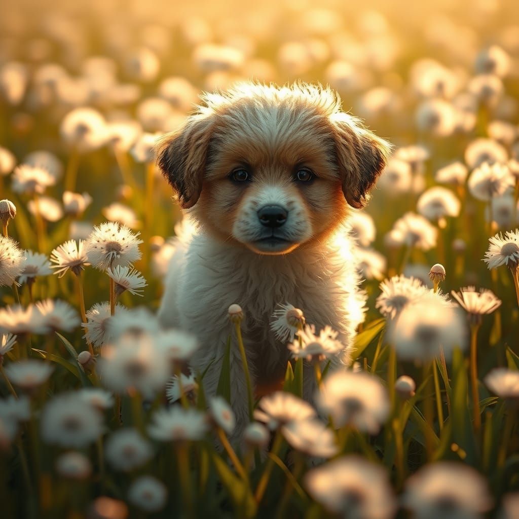 Puppy's Dandelion Dream: Detailed Matte Painting