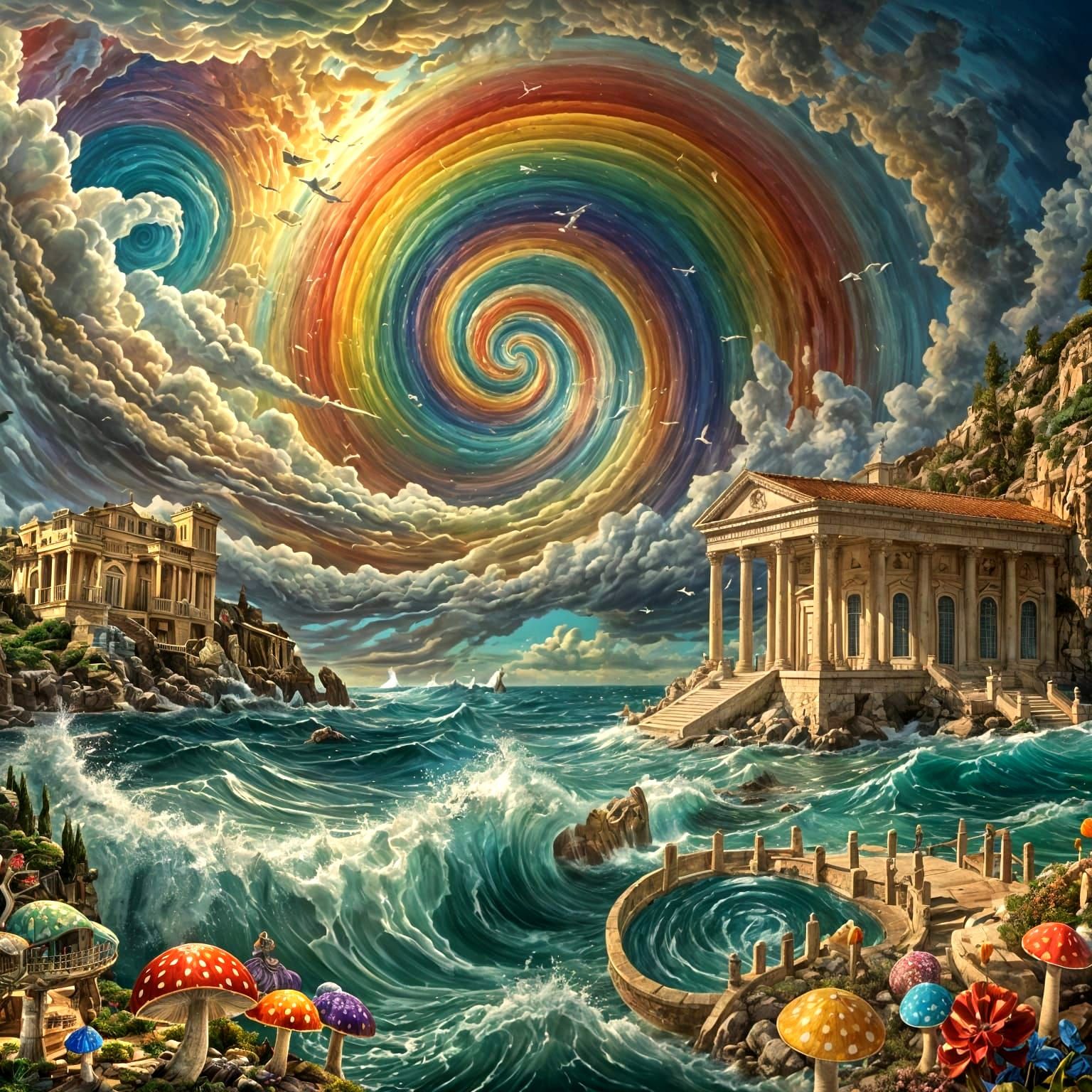 Rainbow Maelstrom Over Magic Mushroom Sea