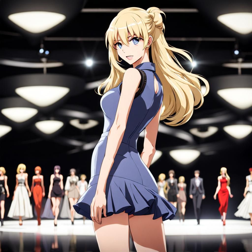 Anime Model on Runway with Hidden Pistol