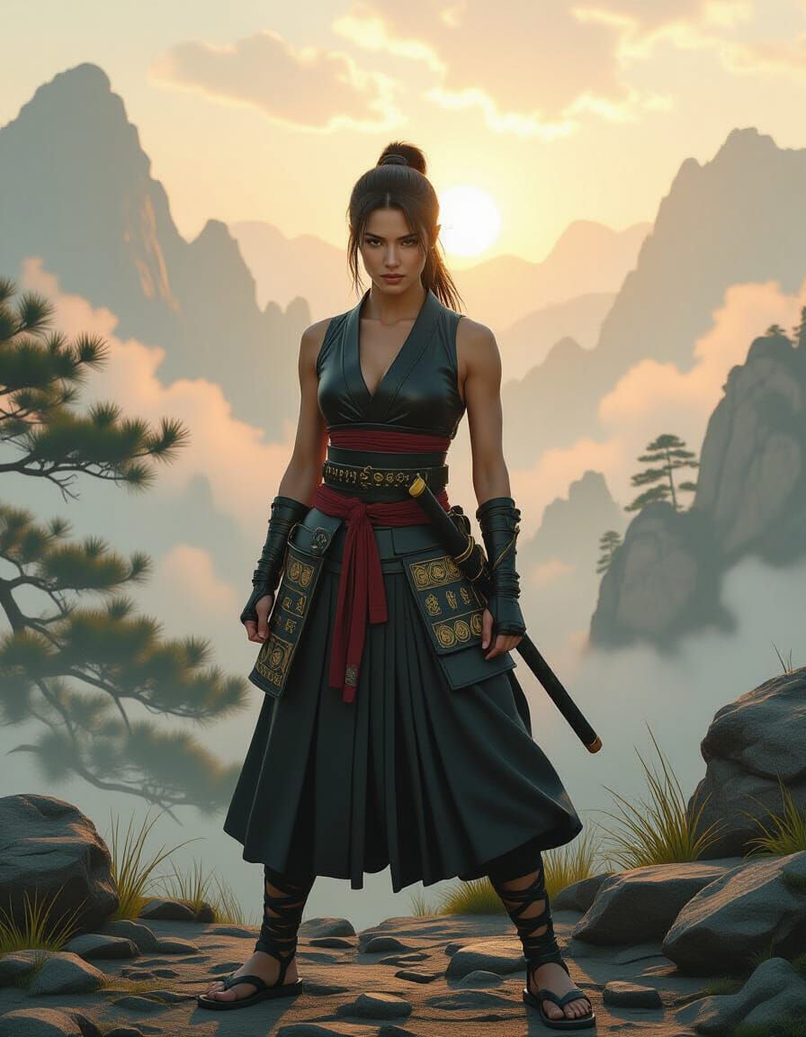 Feudal Japanese Martial Artist in Dawn Light