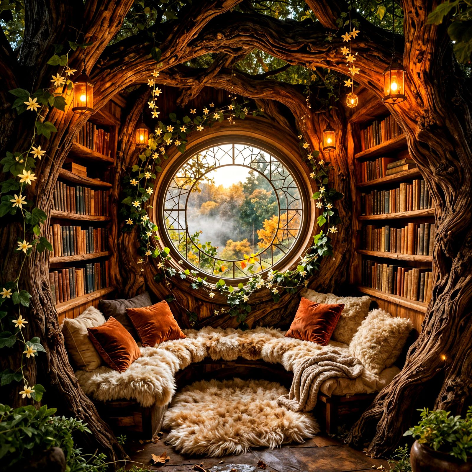 Secret Reading Nook Inside Ancient Oak Tree