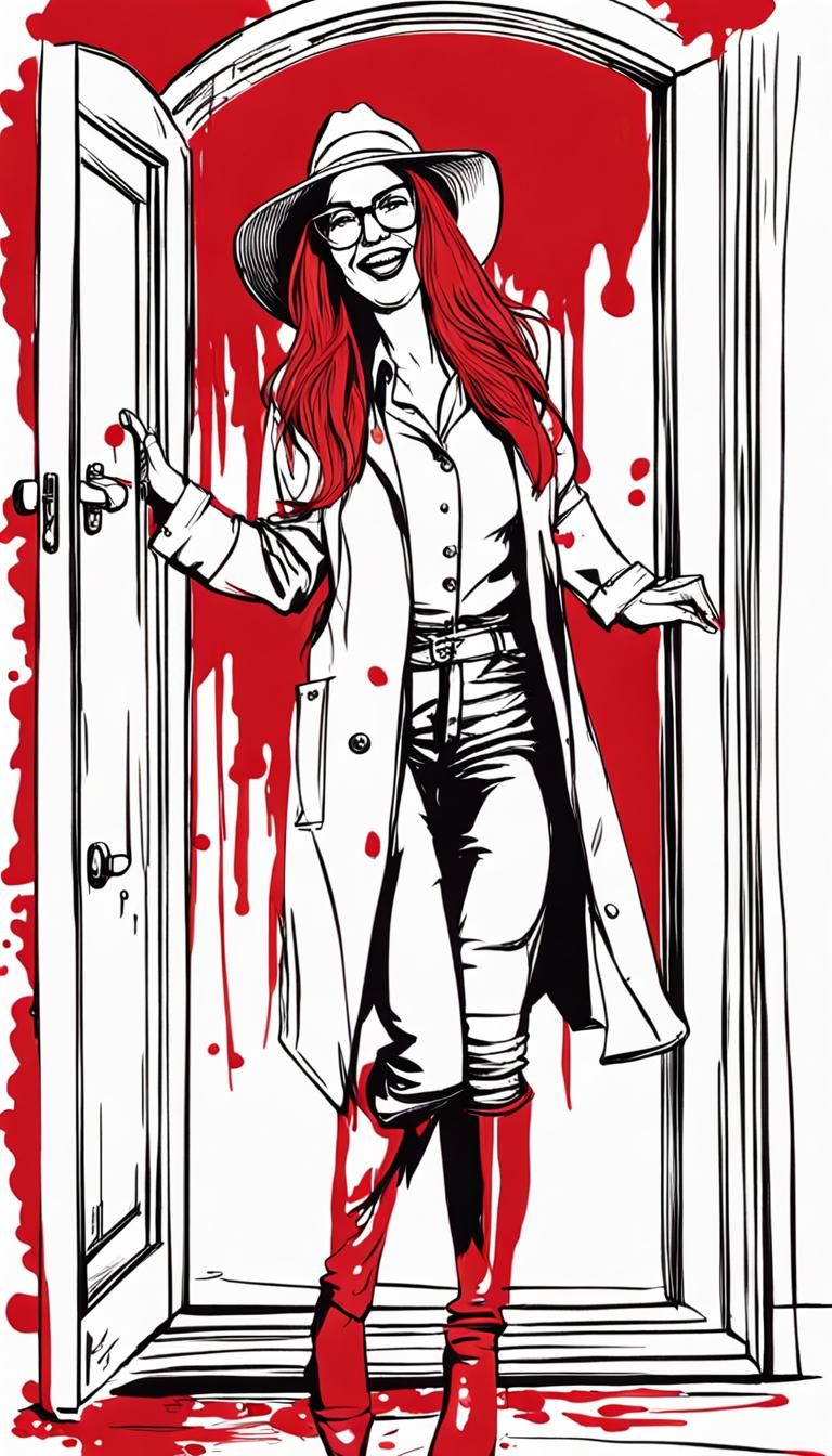 Smiling Woman Beckons from Knowhere: Pen and Ink Sketch