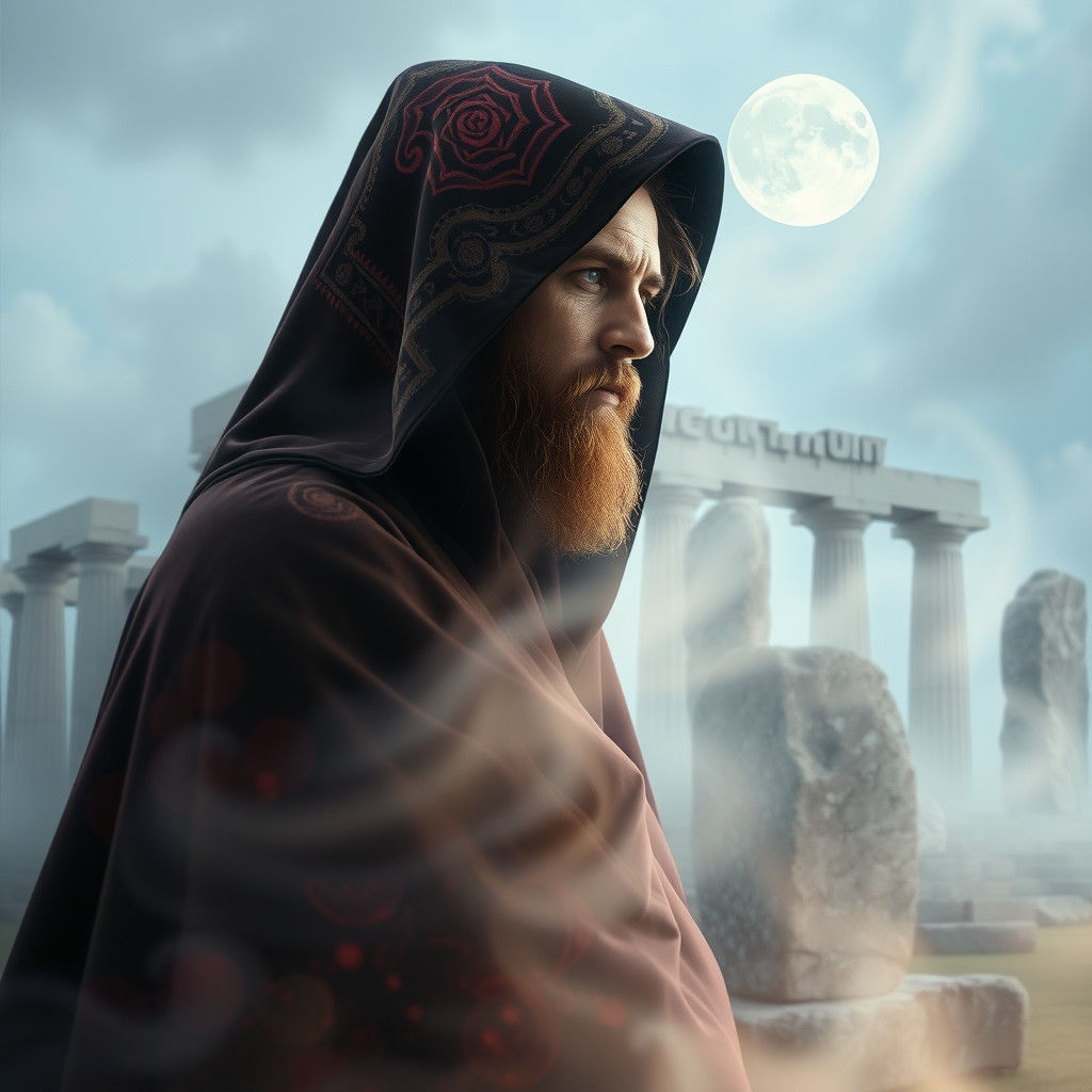 Mystical Figure in Double Exposure Parthenon Stonehenge Scen...