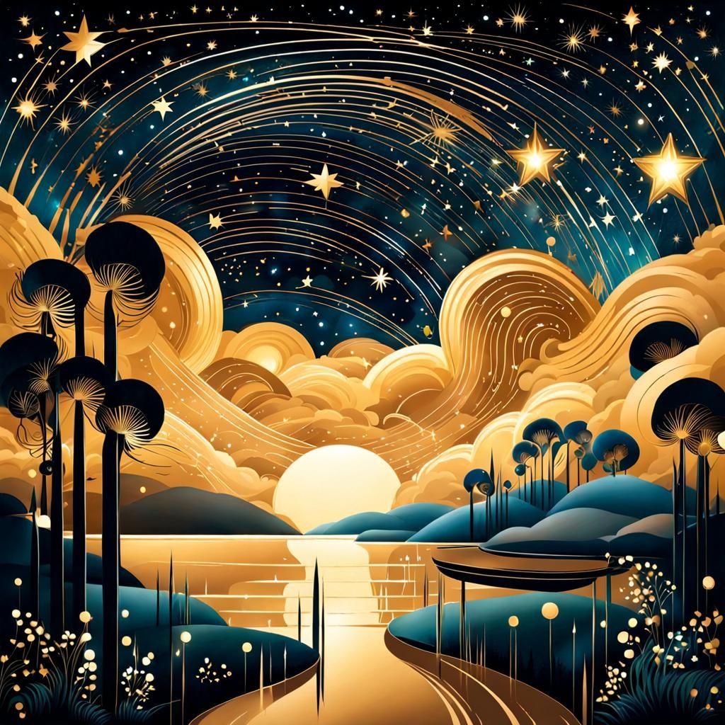 Art Deco Sky with Swirling Stardust