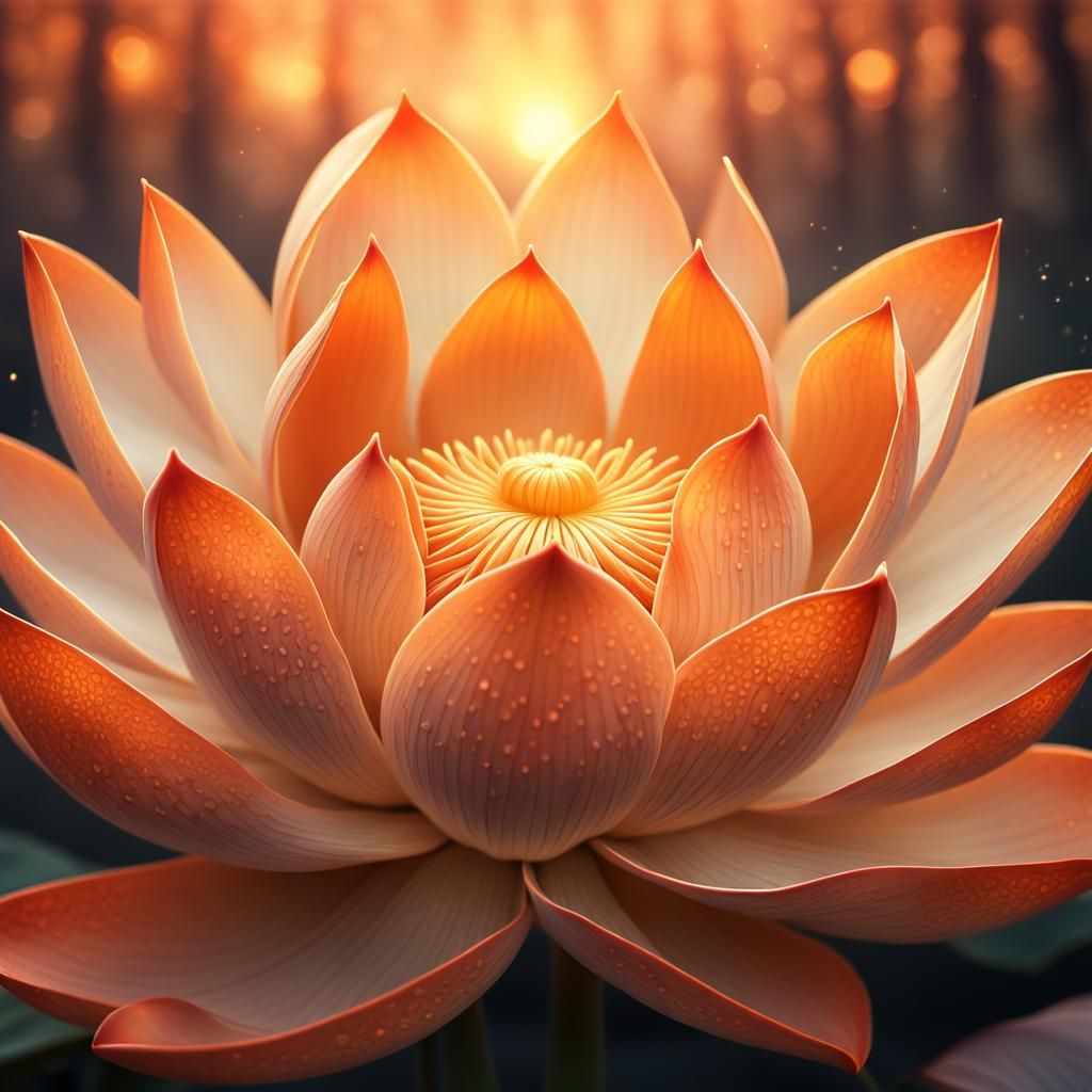 Sunset Lotus Flower: Fantasy Illustration in 3D