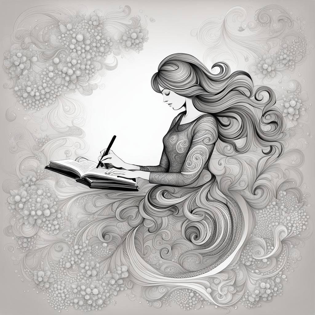 Woman Writing Book in Abstract Vector Fractal Art