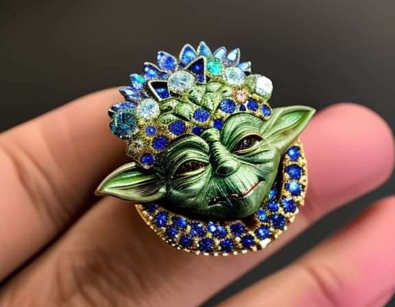 Yoda Head in Jewel Ring on Galactic Background