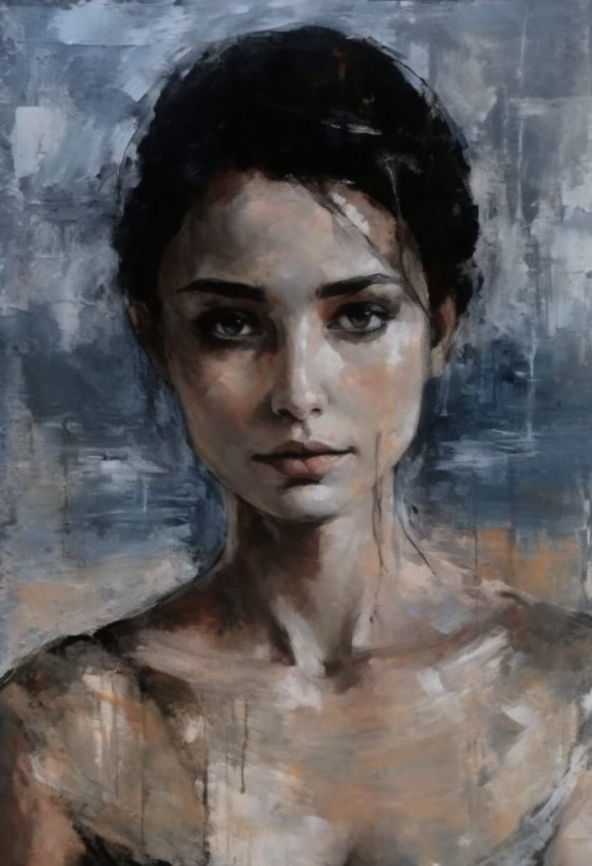 Goth Girl Portrait in Impasto Style