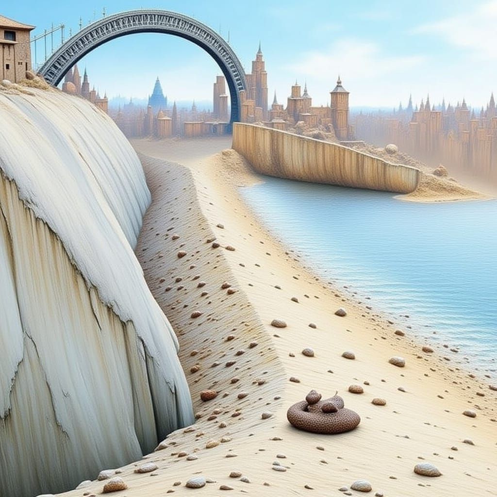 Warrior Woman Falls While Climbing Sandy Cliffside