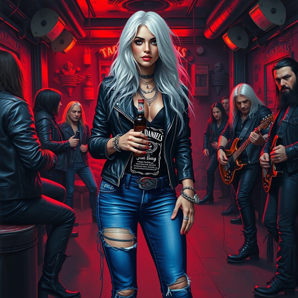 Gothic Latina Goddess with Jack Daniels and Bikers in a Vibr...