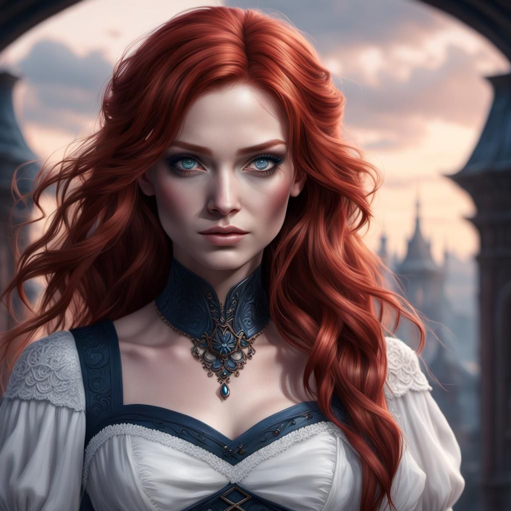 Fantasy Woman with Auburn Hair in Detailed Painting