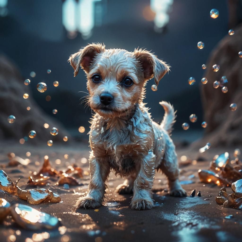 Dog on Beach: Dye-Transfer Digital Illustration