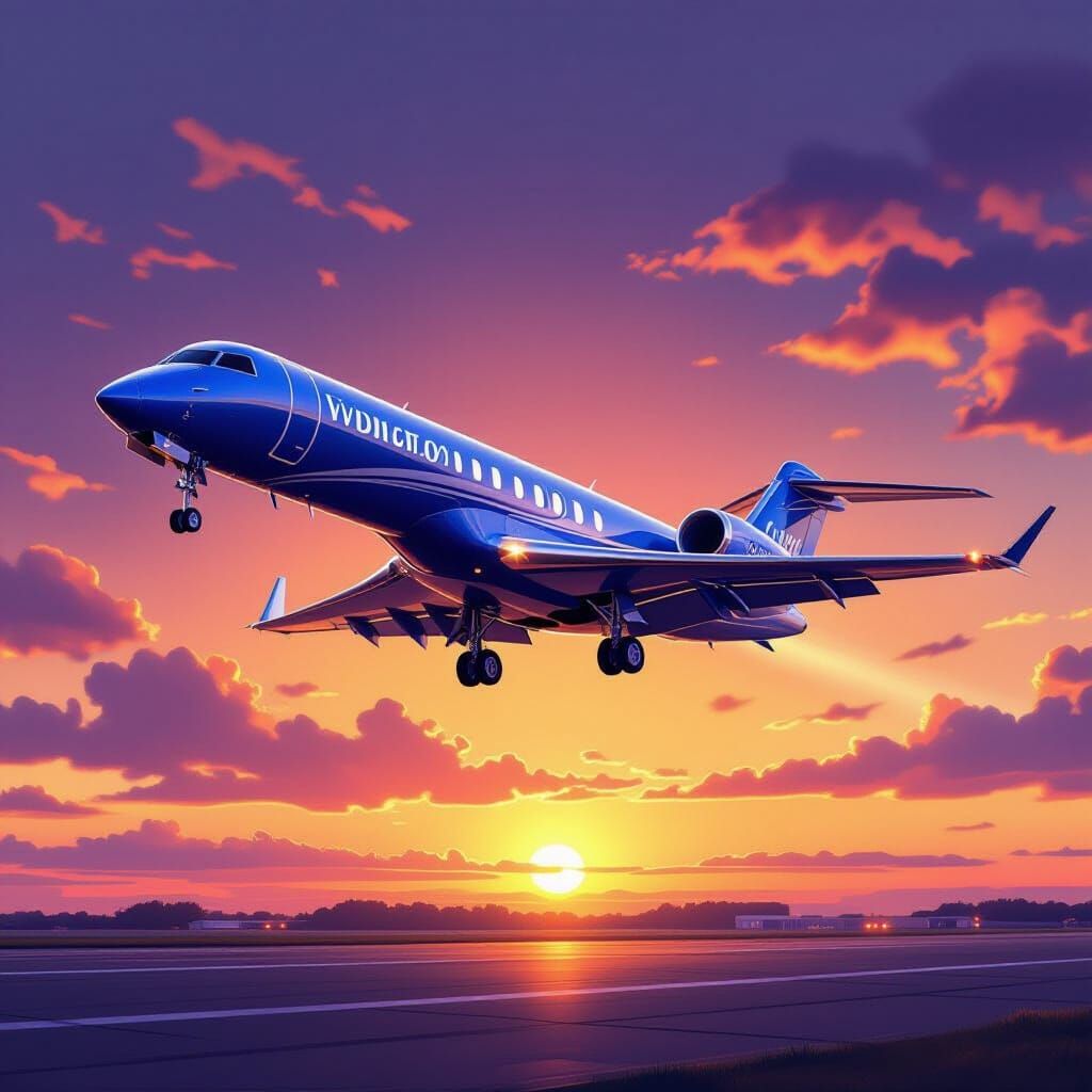 Private Jet Takes Off in Golden Hour Light