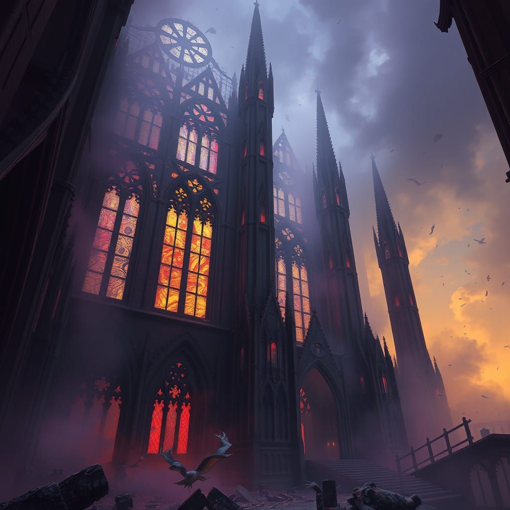 Abandoned Cathedral in Dead Forest: Dark Fantasy Style