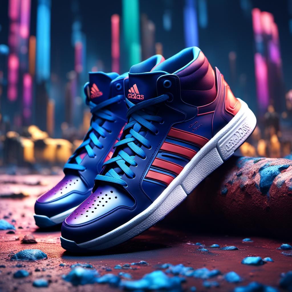 A pair of Adidas branded sneakers.