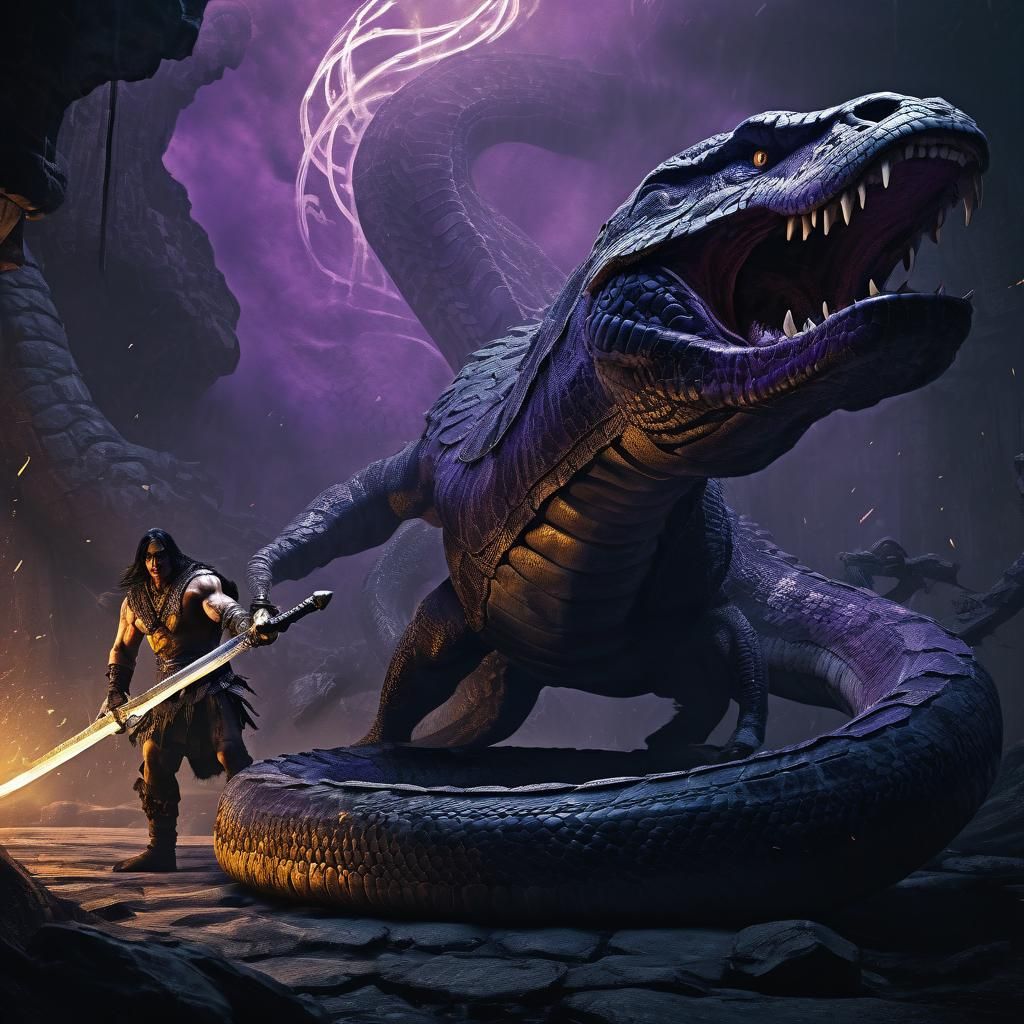 Conan the Barbarian Battles Giant Snake