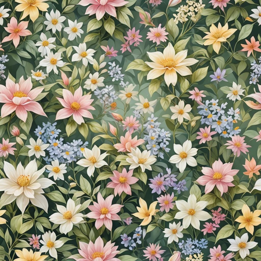 Pastel Flowers Swaying in a Gentle Breeze