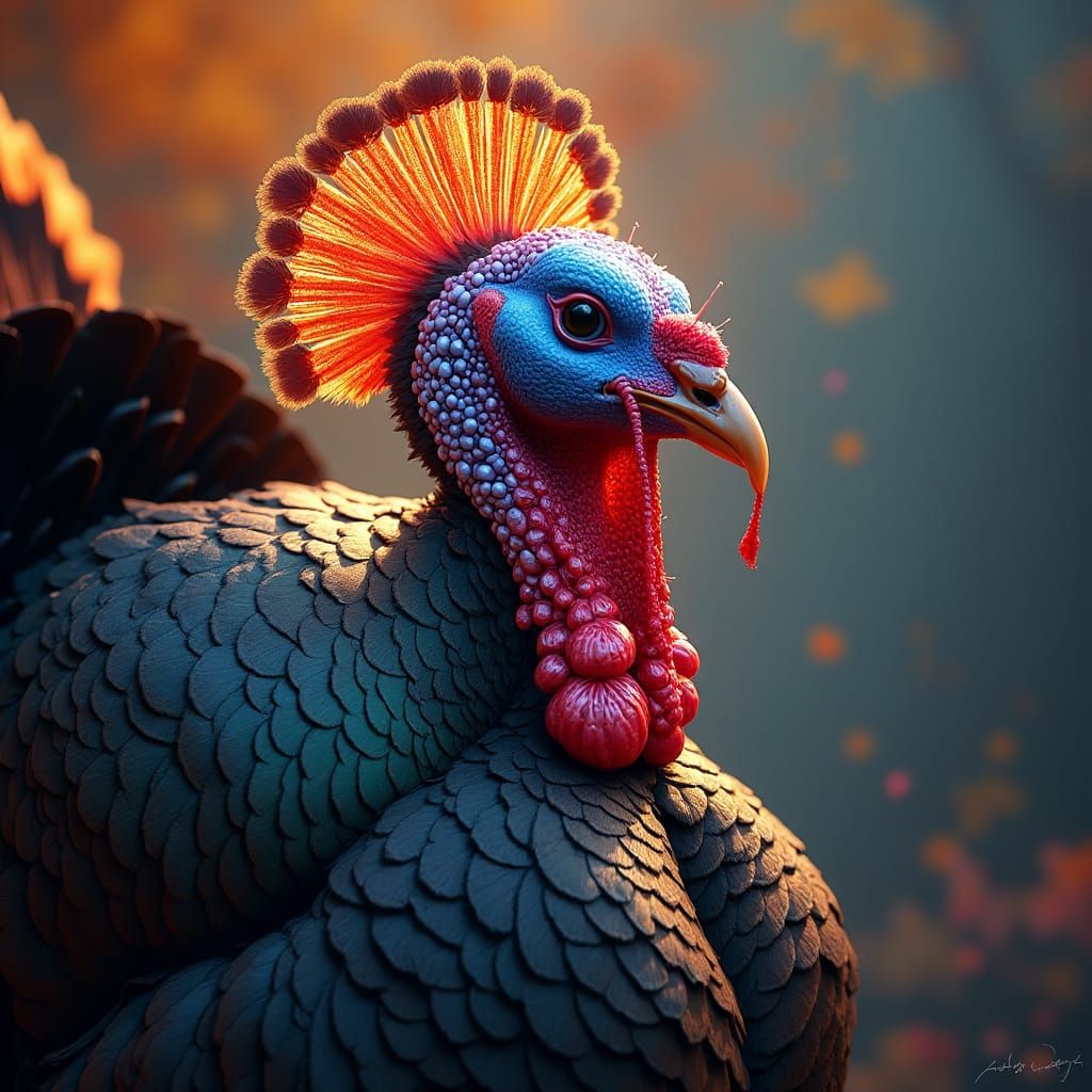 Hyperrealistic Regal Turkey with Iridescent Feathers