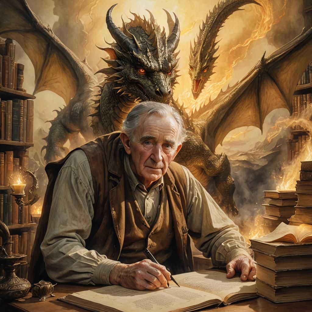 Dragon Emerges for Man in Fantasy Artwork