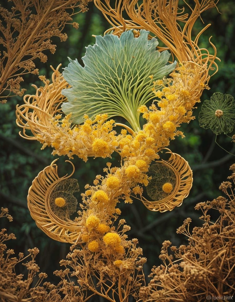 Spiraling Yellow Flower in Forest, Organic Sculpture