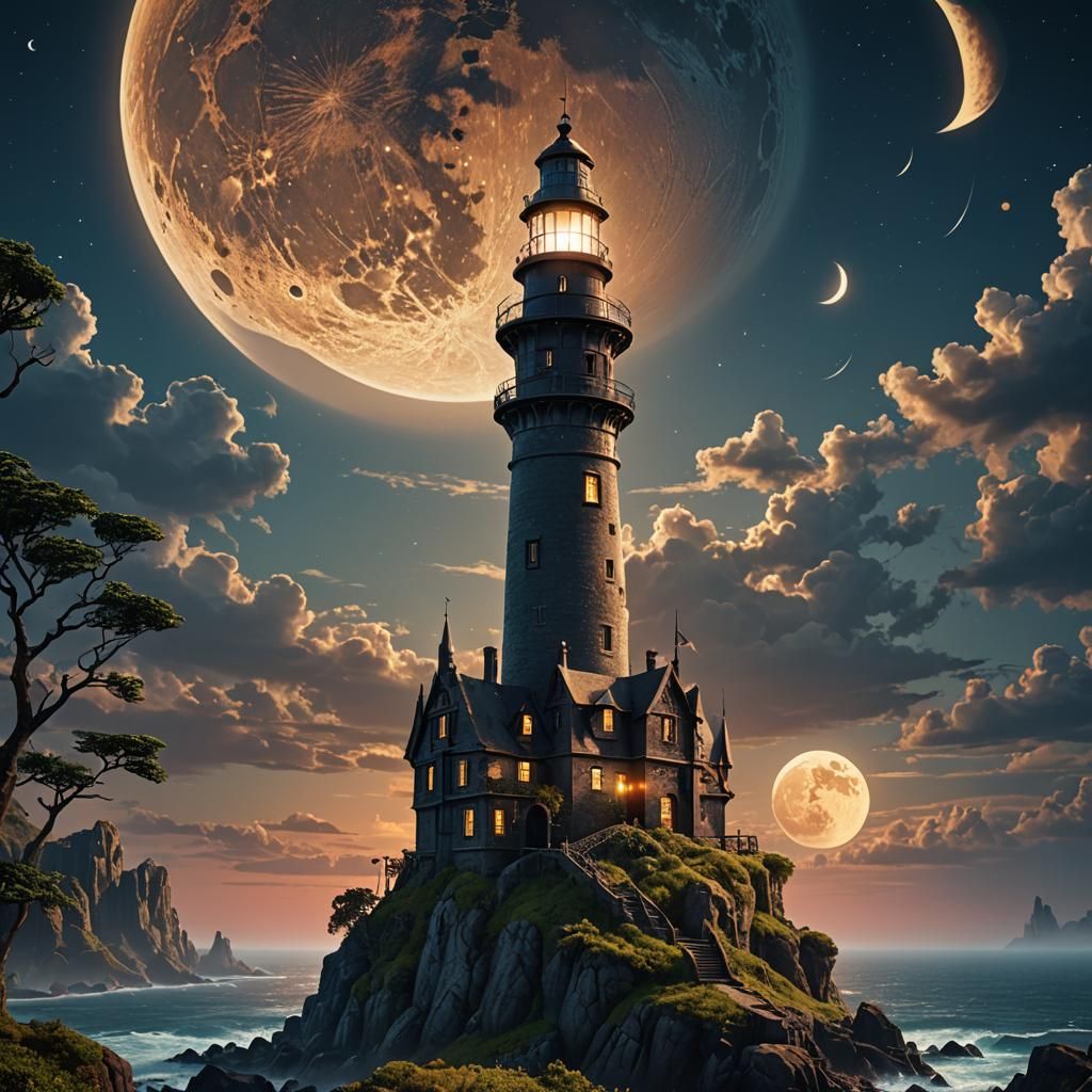 Lighthouse Castle on Alien Planet, Detailed Matte Painting